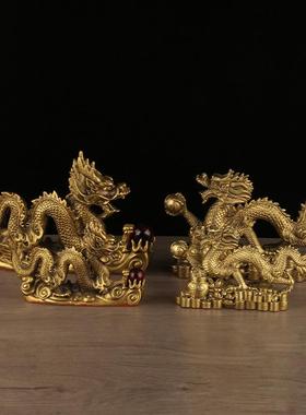 新款直销黄铜祥龙献宝摆件聚宝盆龙摆件生肖龙铜龙汉龙家居办公室