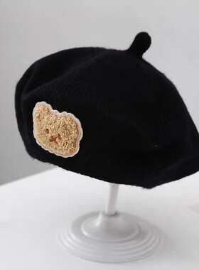 儿童帽子秋冬款可爱萌超宝宝毛线贝雷帽春秋婴幼儿百搭画家帽N