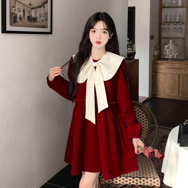 大码高级感新年战袍红色连衣裙女春秋冬季胖mm小个子订婚礼服裙子,淘宝优惠券,粉丝福利购,淘宝优惠卷