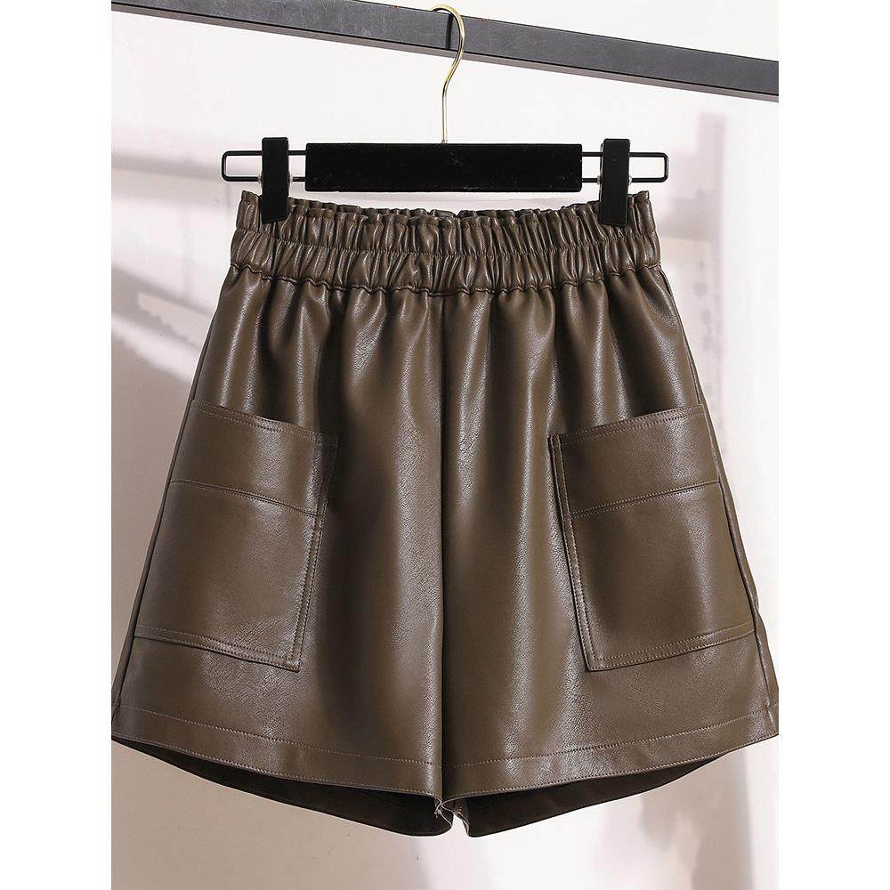 大码五分pu皮短裤外穿女士春秋季胖mm高腰a字小个子阔腿靴裤皮裤,淘宝优惠券,粉丝福利购,淘宝优惠卷