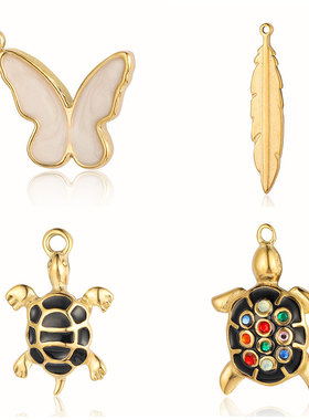 新款 树枝树叶生命树花朵不锈钢吊坠羽毛乌龟蛇蝴蝶钛钢滴油饰品