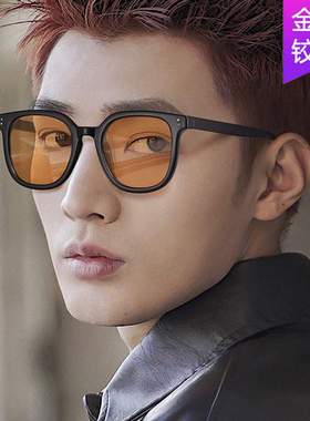 复古黑框茶色墨镜男款开车防晒韩版橘黄色眼镜2022新款女潮