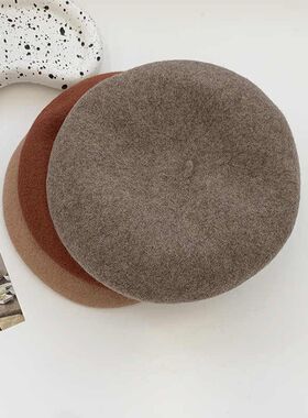 精选秋冬-贝雷帽女英伦复古日系羊毛画家帽女士蓓蕾帽百搭韩版潮i