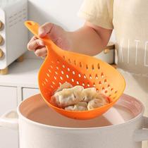High-temperature-resistant large fishing surface with missing spoon long handle drain water filter drain dumplings dumplings Wonton Noodle Home Kitchen Wicker