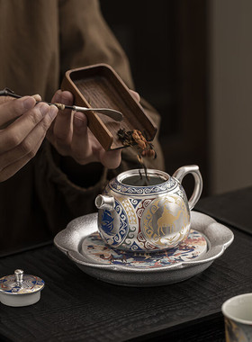 空盒子敦煌鎏银茶具套装伴手礼便携功夫茶具礼盒装一壶两杯带壶礼