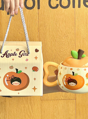Cute and creative girl ceramic water cup birthday gift, high-value mug with lid, couple's office coffee cup