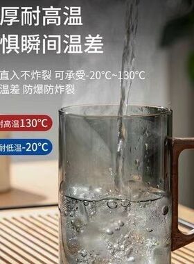 空盒子高硼硅玻璃带盖木把三件杯茶水分离观山杯办公室个人专用饮