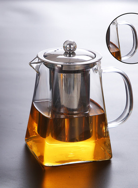 空盒子加厚耐高温玻璃四方茶壶过滤泡茶壶大容量不锈钢过滤泡茶壶
