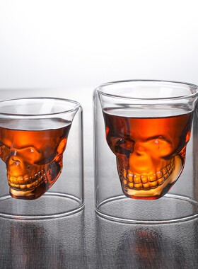 空盒子双层西式玻璃杯创意酒吧杯子透明隔热水杯骷髅杯啤酒杯玻璃