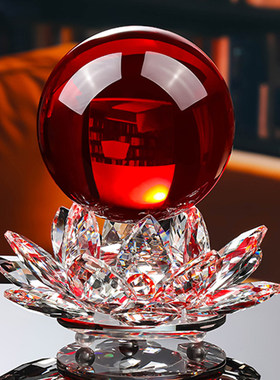 Spatio手工红色水晶球莲花摆件