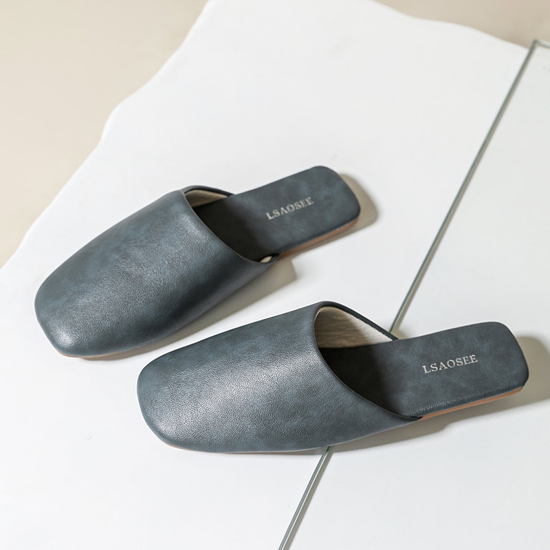 高级感情侣简约纯色PU皮拖鞋女牛筋底静音时尚居家客厅样板房四季 - 图3