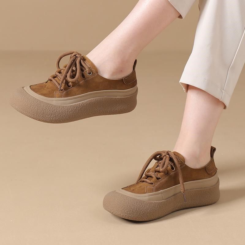 真皮厚底单鞋女春秋软底妈妈鞋休闲板鞋圆头系带深口松糕底小皮鞋,淘宝优惠券,粉丝福利购,淘宝优惠卷