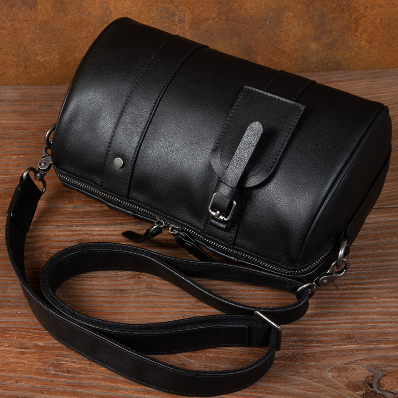 复古手工擦色单肩包真皮男士包包斜挎包休闲小背包植鞣牛皮水桶包 - 图2