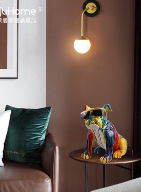 淋色斗牛犬摆件家居装饰品北欧眼镜狗办公室摆设工艺品乔迁礼物