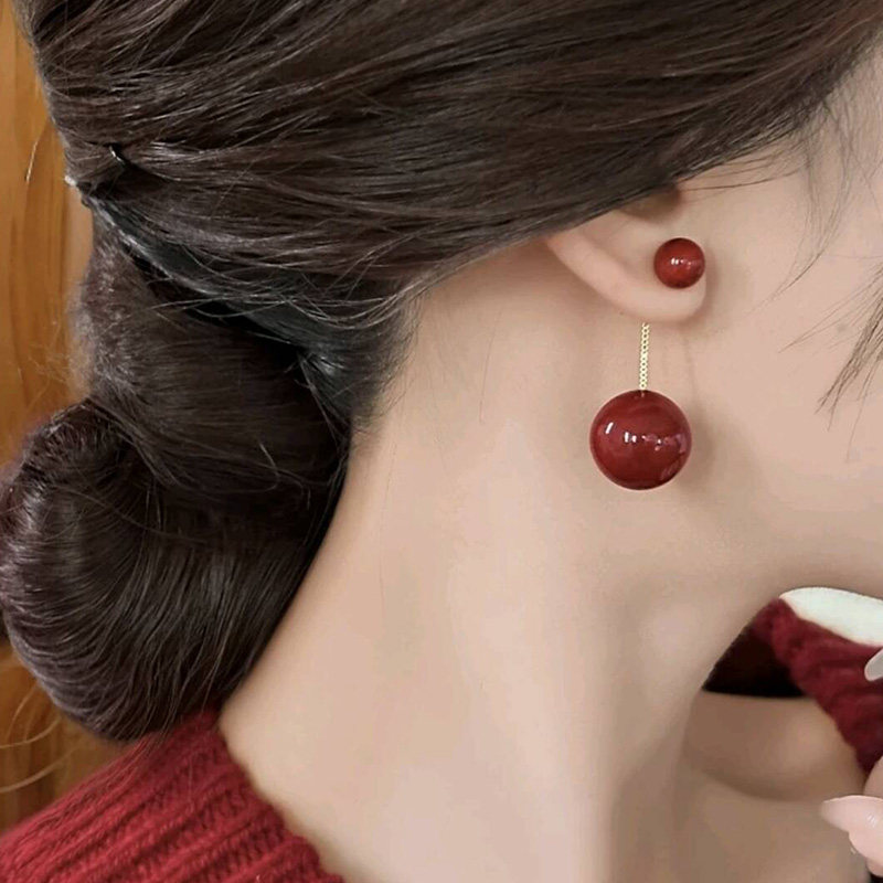 2025新款红色珍珠耳环复古简约时尚流苏耳钉高级感银针耳饰女人味,淘宝优惠券,粉丝福利购,淘宝优惠卷