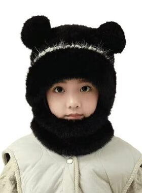 儿童帽子男孩冬天围巾一体头套冬季面罩防风帽女童围脖宝宝护耳帽