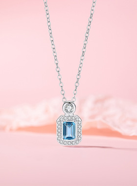 原创设计蓝色香水瓶项链女轻奢小众设计高级感吊坠锁骨