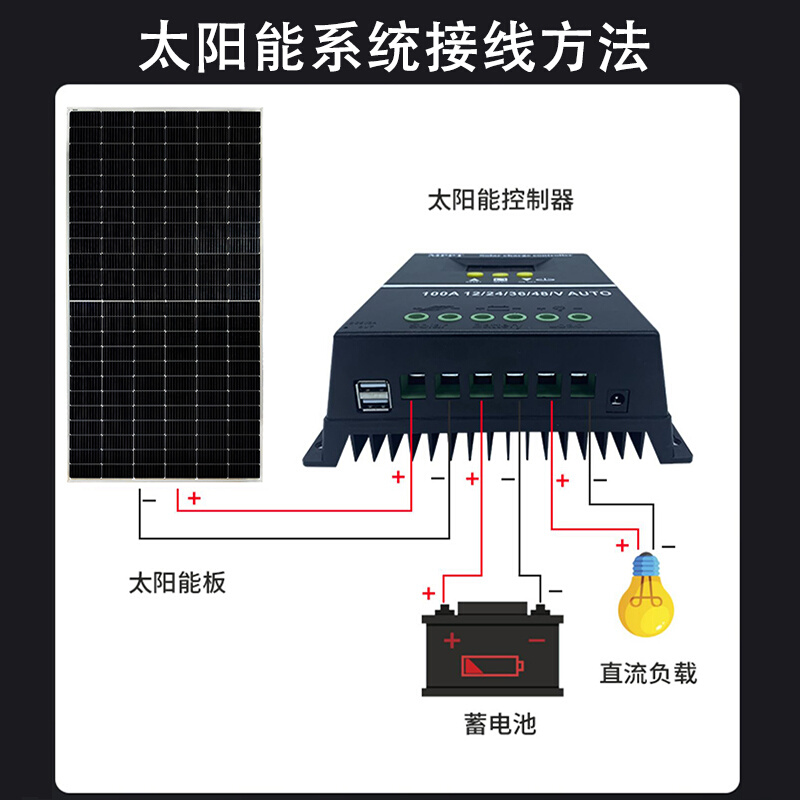 MPPT太阳能控制器12V24V36V48V通用充铅酸蓄锂电池电瓶60A80A100A