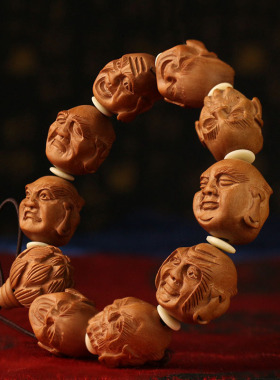 极速桃木十八罗汉手串男女士18手链E文玩手工双面实木雕刻像把玩