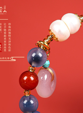 新品普陀山天然蓝糖心玛瑙手w串女简约珍珠平安扣手链轻奢小众精