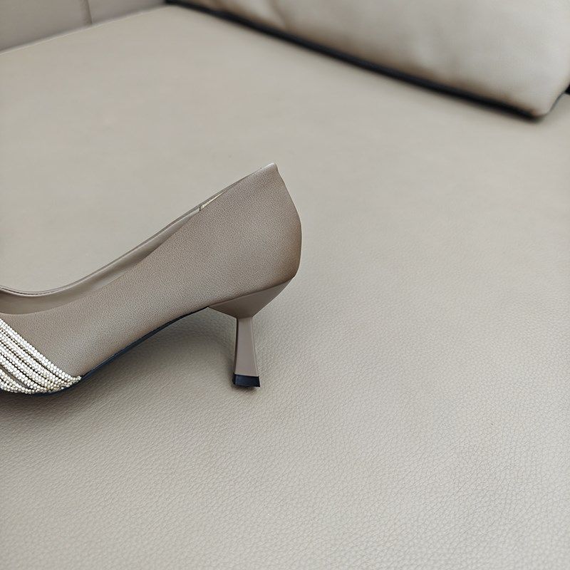 法式尖头仙女浅口百搭单鞋女2024新款时尚细跟中跟气质水钻高跟鞋,淘宝优惠券,粉丝福利购,淘宝优惠卷