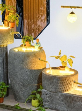 古法生态鱼缸流水日式竹子景观喷泉K阳台庭院店铺会所摆件