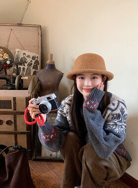 【我的头不圆】卷边圆顶小礼帽女秋冬款时尚大头围渔夫帽子女盆帽