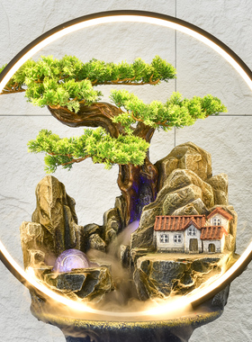 客厅玄关电视柜旁落地流水摆件