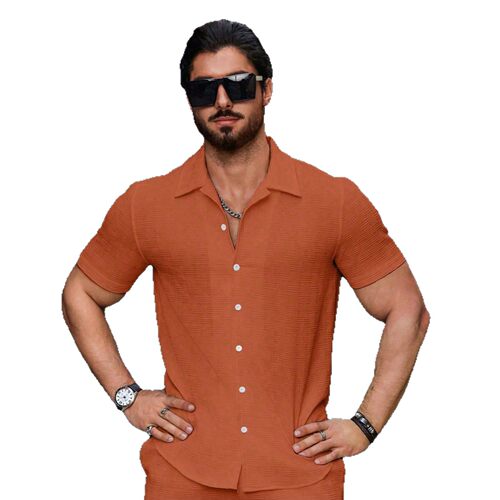 纯色翻领宽松短袖衬衫Solid color lael loose short sleed shirt - 图3