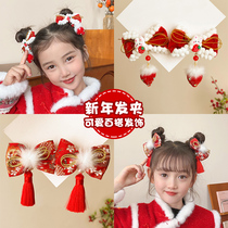 New Years hair accessories Childrens hair clip little girl New Chinese New Year red festive butterfly knot card Girl country Wind Han clothes headwear