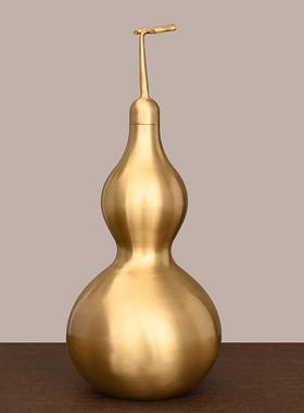 铜葫芦摆件大号纯铜空心开口大葫芦五帝钱风水摆件铜八卦葫芦挂件