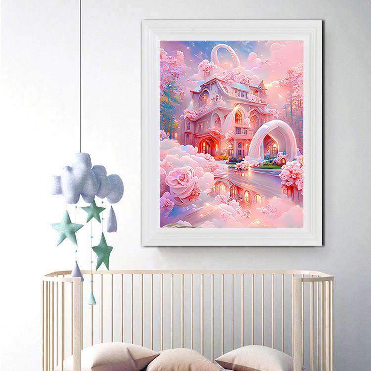 唯美粉色玫瑰城堡风景钻石画2025新款小幅贴钻十字绣客厅卧室满钻,淘宝优惠券,粉丝福利购,淘宝优惠卷