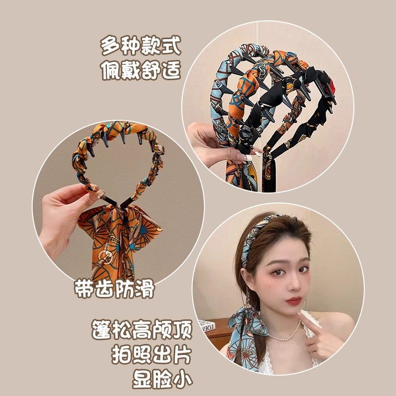 复古缎面发箍飘带一体发带丝巾绑发女夏季压发高颅顶头箍港风头饰,淘宝优惠券,粉丝福利购,淘宝优惠卷