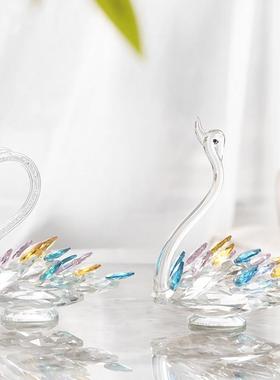 柏梵现代轻奢水晶天鹅摆件简约电视柜酒柜家居装饰新婚乔迁礼礼物