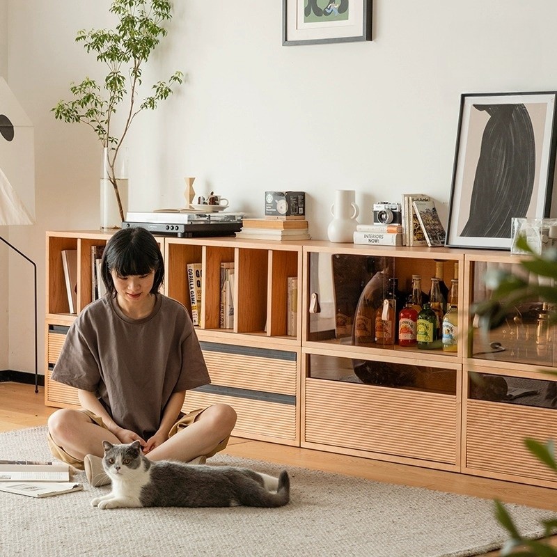 4I实木樱桃木自由组合柜日式多功能客厅落地柜书柜DIY电视柜储物,淘宝优惠券,粉丝福利购,淘宝优惠卷