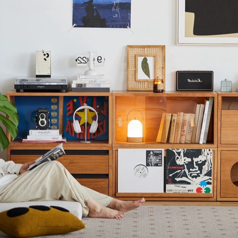 4I实木樱桃木自由组合柜日式多功能客厅落地柜书柜DIY电视柜储物,淘宝优惠券,粉丝福利购,淘宝优惠卷