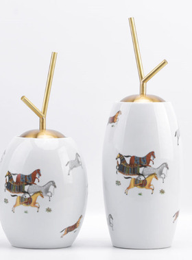 新中式创意陶瓷金属花器摆件样板间售楼处隔断层客厅玄关处装饰品