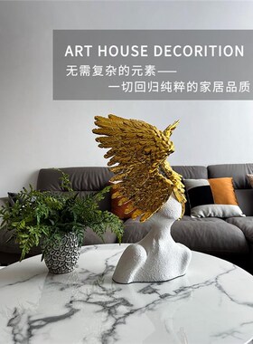 北欧轻奢样板房售楼处天使翅膀人像雕塑白色人物玄关摆件软装饰品