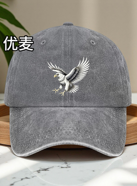 雄鹰印花棒球帽复古水洗帽子户外时尚鸭舌帽百搭新款男女遮阳帽软