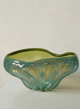 古法琉璃涟漪绿色果盘轻奢客厅茶几艺术器皿现代家居零食收纳摆件