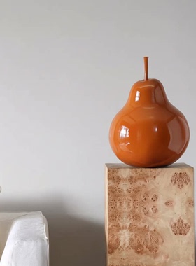 侘寂中古风橙色梨形装饰摆件大尺寸艺术雕塑客厅茶空间高级感装饰