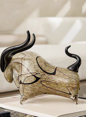 轻奢牛运亨通招财手工琉璃牛摆件桌面客厅装饰品样板间书房办公室