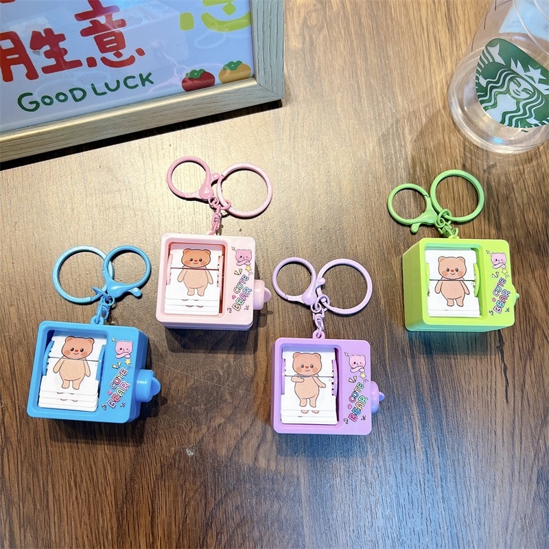 小熊动画翻书机钥匙扣学生翻页玩具挂件包包挂饰娃娃机小礼品 - 图0