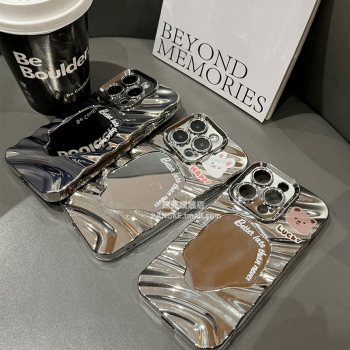 Pangke make up mirror electroplated mirror mirror ເຫມາະສໍາຫລັບ Apple 15 mobile phone case 14promax protective cover cute rabbit cartoon bear anti-fall iphone14 new style 13 soft 12 couple Internet Celebrity 11