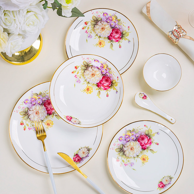 碗碟套装家用景德镇中式高级感陶瓷碗盘组合结婚乔迁高档骨瓷餐具