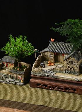 中式覆古小房子模型园艺假山盆景微景观装饰品摆件80后怀旧老物件