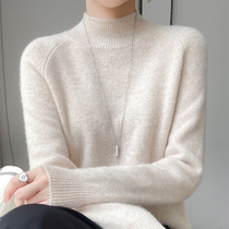 Ordos city cashmere sweatshirt woman autumn winter new warm half high collar sweater with knitted bottom sheep sweatshirt thick