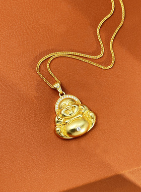 抖音同款古法沙金点钻弥勒佛吊坠女大肚笑面佛挂坠锁骨链D-4a3164