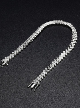 河南钻石商丘人工钻石方格手链小众设计纯银单排满钻网球链a2625