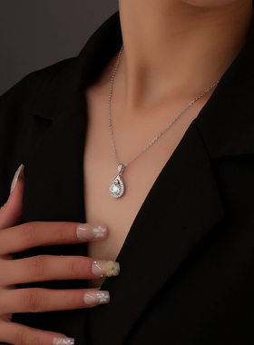 钻石之乡商丘人工钻石925純銀项链饰品女百搭级感水滴吊坠新a2638